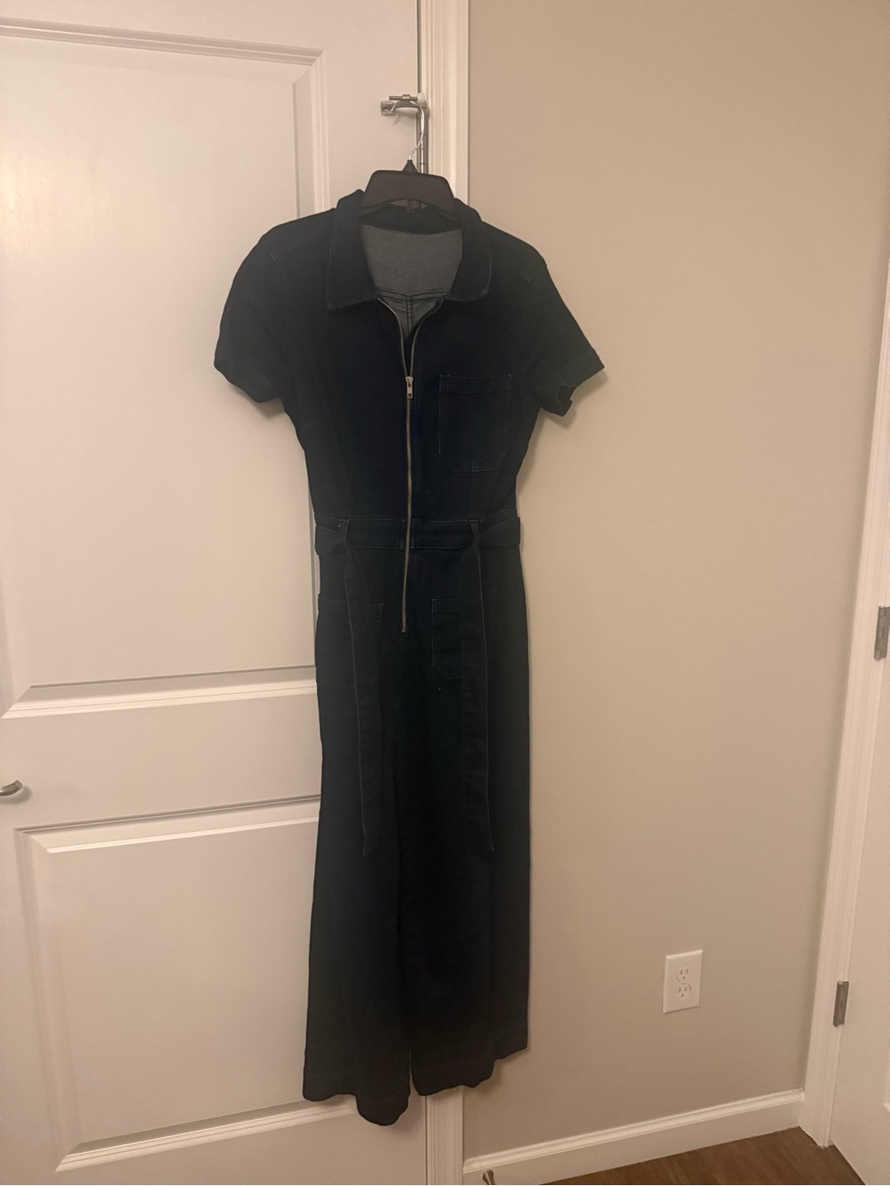 Anthropologie Black Zip-Front Short Sleeve Maxi Dress